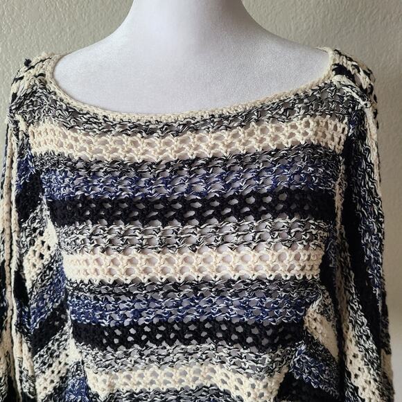 FREE PEOPLE Oversized Dolman Open Knit Stripes Linen Cotton Women Sweater XS - Picture 14 of 15